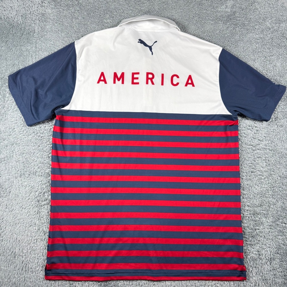 Puma Golf Polo Mens Large L USA Volition America Striped Harbor Shore
